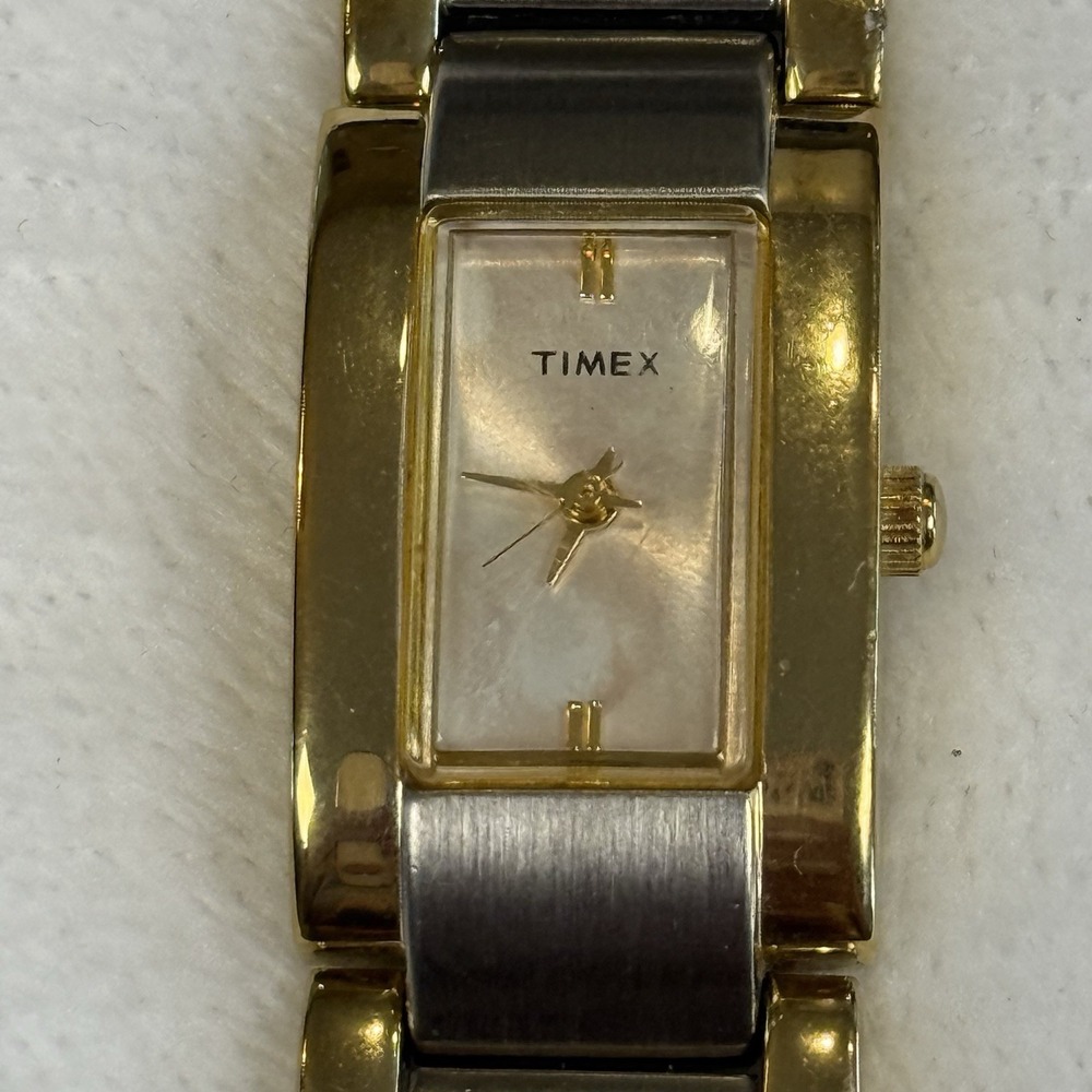 Timex Women's Two Tone Rectangular Mother of Pearl Dial Quartz Watch 7"